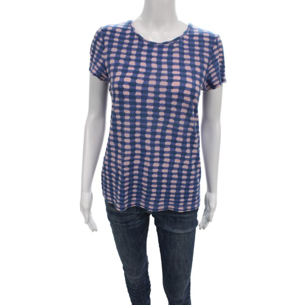 Marc By Marc Jacobs Womens Basic Jersey Tee Dark Blue Check Size S